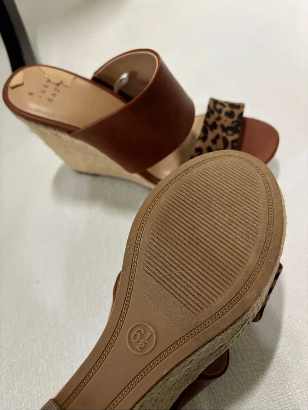 a new day Tan Brown Leopard Espadrille Wedge Sandals